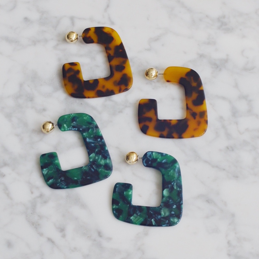 Tortoise Resin Statement Squared Hoop Earrings